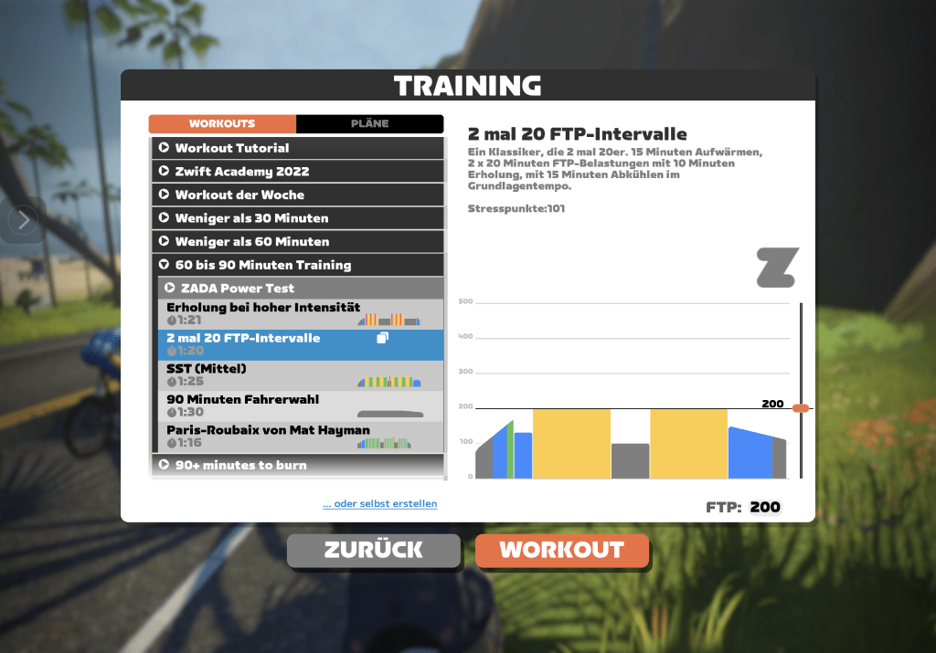 Bester Zwift-Workouts, 2x2 FTP-Intervalle