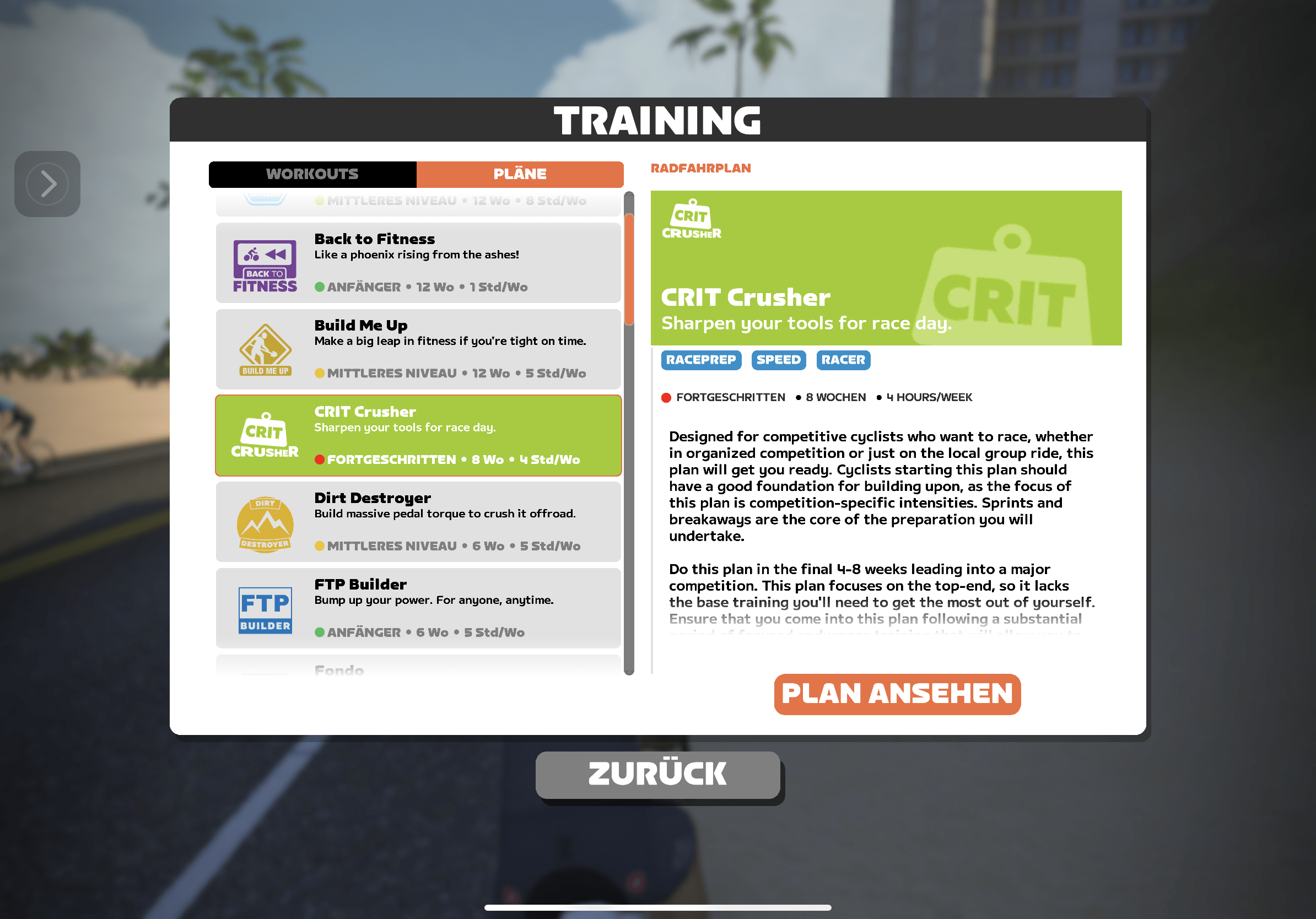 Bestes Zwift-Trainingsplan, Crit Crusher