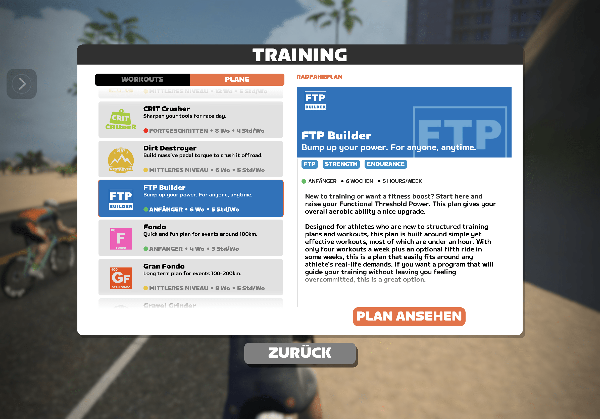 Zwift-Trainingsplan, FTP Builder